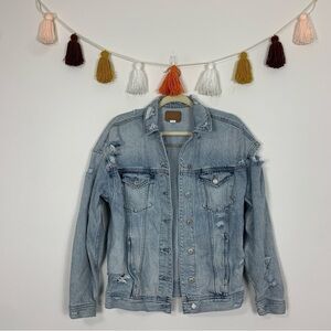 American Eagle Oversized Distressed Denim Jean Jacket Size XXS